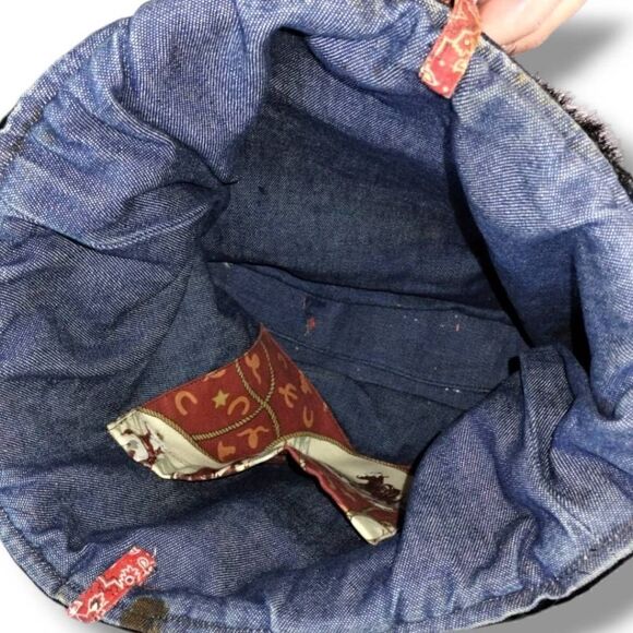 Timi‎ & Leslie Womens Bag Medium Velvet Western Cowboy Denim Tote Black Purse - Picture 8 of 10